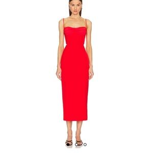 Bardot Red Midi Dress with Spaghetti Straps
